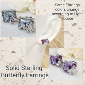 NEW S925 Butterfly Earrings blue/purple